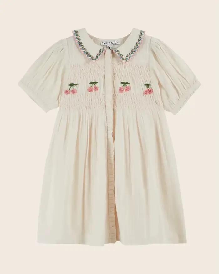 Robe en jean plissée pour fille, broderie florale, manches courtes, style princesse, collection été