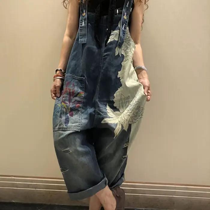 AmaxluluE 2025 femmes mode salopette dames été imprimé Denim Pantalons Vintage Jeans décontractés fe