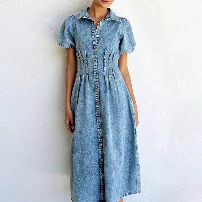 Robe chemise en jean délavé chic pour femme