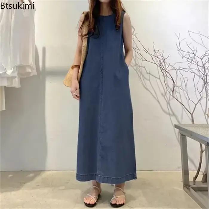 Robe d'été sans manches en jean pour femme 2026