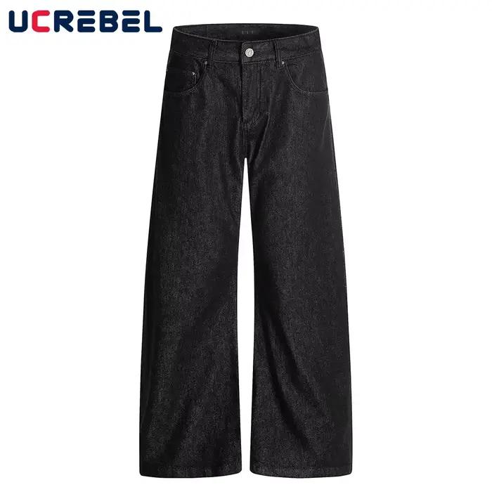 Pantalon en Denim foncé épissé à bords bruts pour hommes