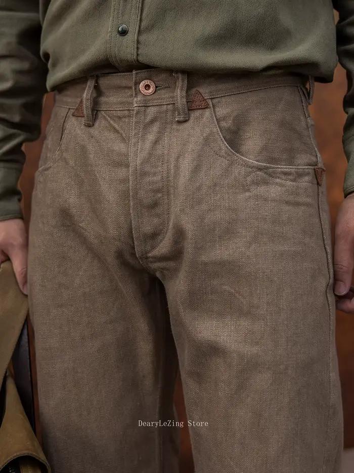 Red Tornado NOIR 18oz kaki teint tige Denim jean décontracté jambe droite vêtements de travail pantalon bouton mouche