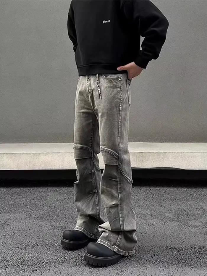 2026 Ropa Y2K Streetwear Vintage Grey Pleated Flare Jeans Pants For Men Designer Clothes Old Harajuku Luxury Goth Long Trousers
