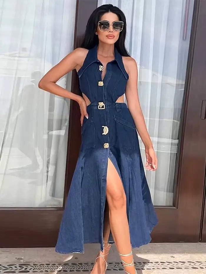 Robe en jean sans manches pour femmes style streetwear vintage pour toutes occasions été 2025