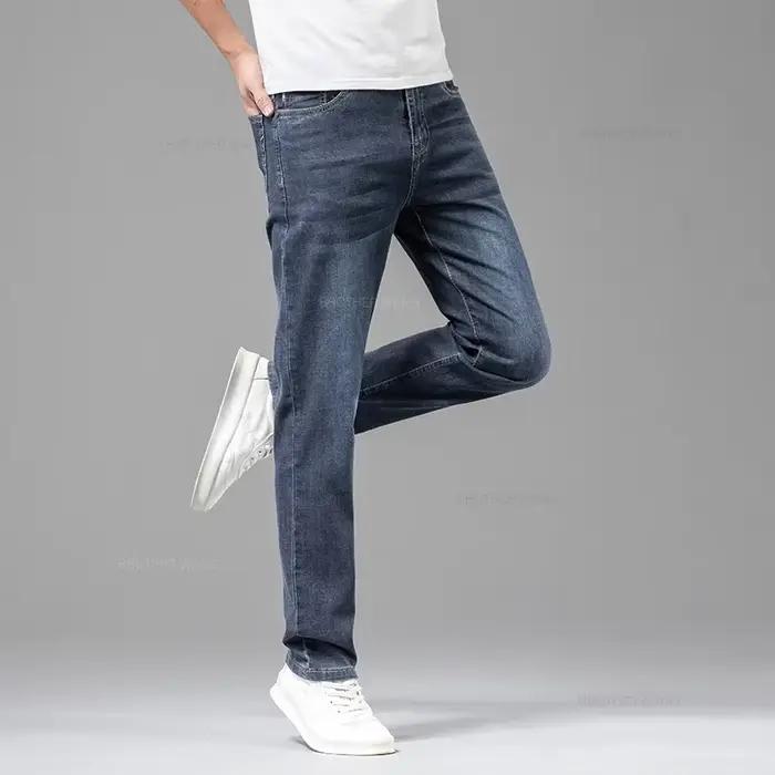 Jean d'été fin en coton élastique pour hommes
