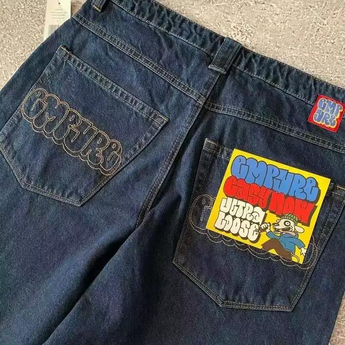 Nouveau style brodé résistant à l'usure droit court denim tendance lâche célébrité skateboard pantalon nouvelles étiquettes mêmes jeans à jambes larges