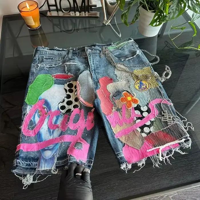 Shorts en denim rétro gothiques pour hommes et femmes