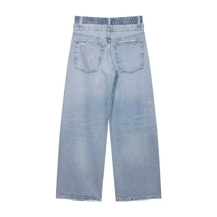 Nouvelle Collection 2026 – Jean Femme Double Ceinture Effet Vieilli Y2K Grunge Délavé Coupe Large Streetwear Printemps