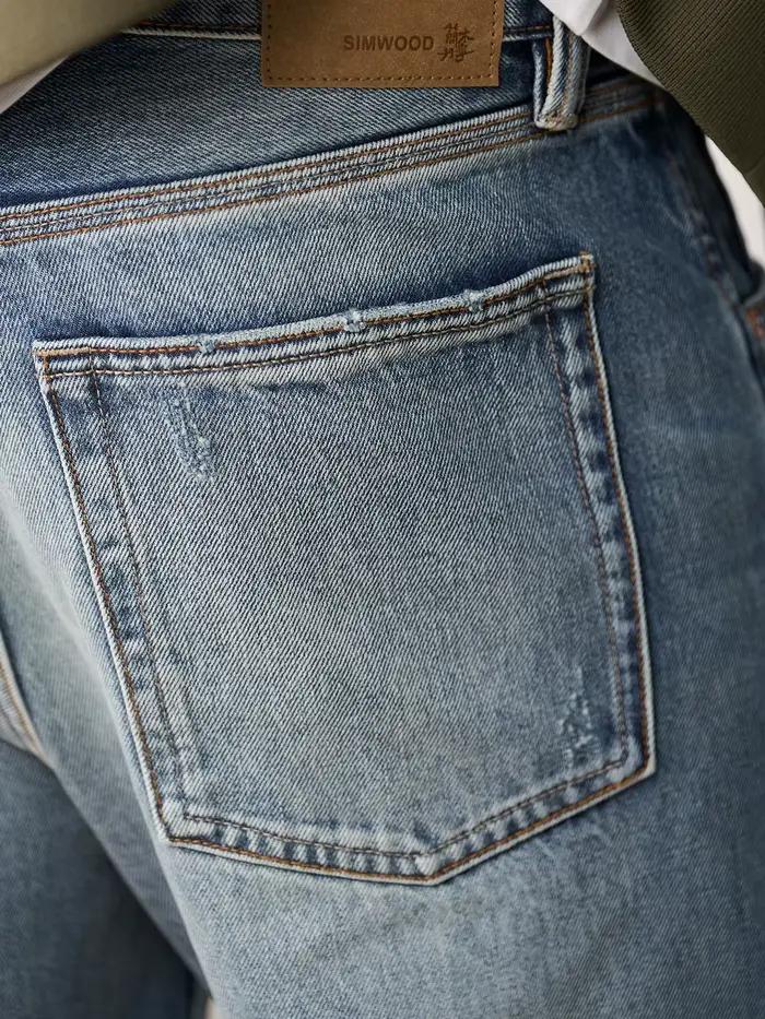 SIMWOOD Nouvelle Collection Printemps 2026 – Jean Rétro Lavé 13.5oz Coupe Large pour Homme – Denim Vintage Streetwear
