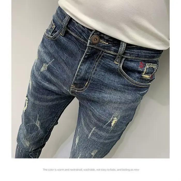 Harajuku mode automne nouveau jean bleu hommes
