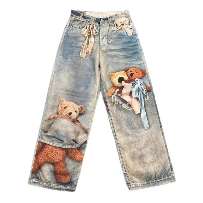 Nouveau Jean Vintage 2026 à Imprimé Ours Illusion