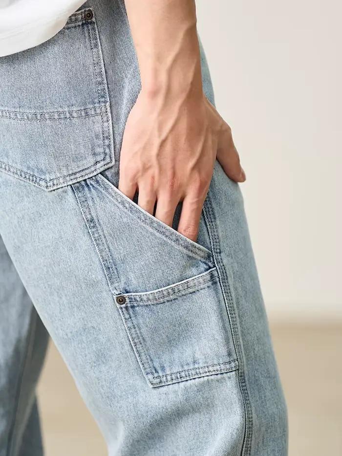 SIMWOOD 2026 Printemps-Été Nouveau Jean Cargo Ample et Décontracté pour Homme en Denim 11oz