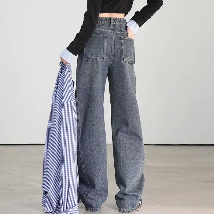 Jean taille haute pour femme LOUIS YAO – Collection Printemps 2026 – Style rétro décontracté streetwear – Pantalon en