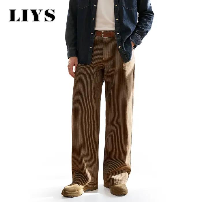 LIYS Jeans à rayures verticales jacquard style japonais et coréen