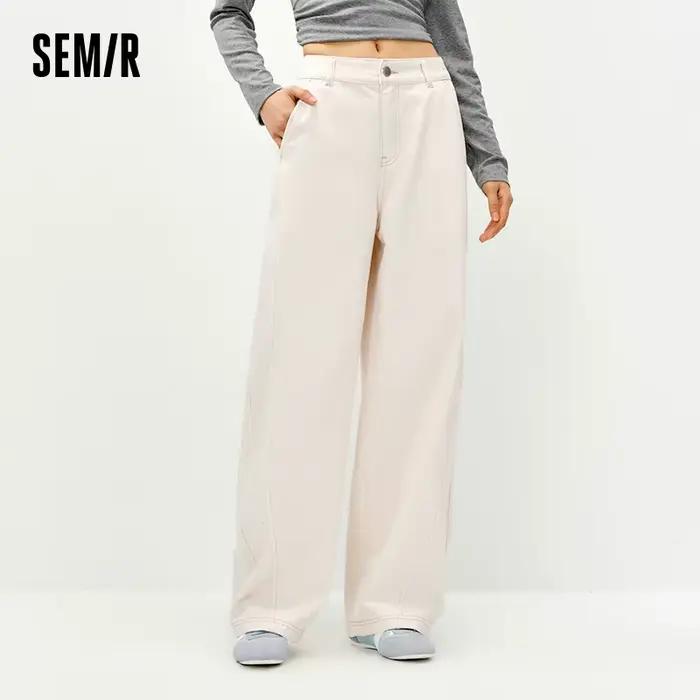 Semir blanc jean femmes 2026 printemps fendu lame incurvée coupe décontractée minceur à la mode longueur de plancher pantalon décontracté