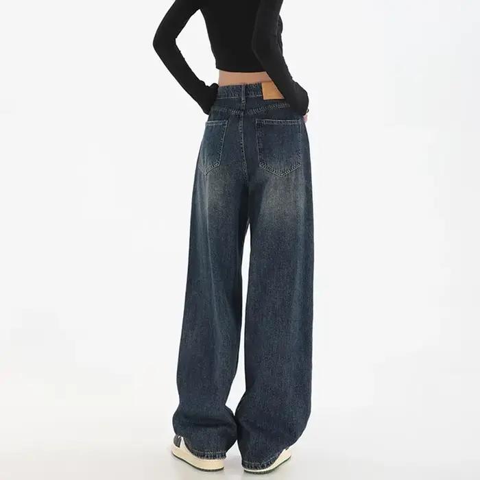Femme taille haute coupe ajustée jambe large jean