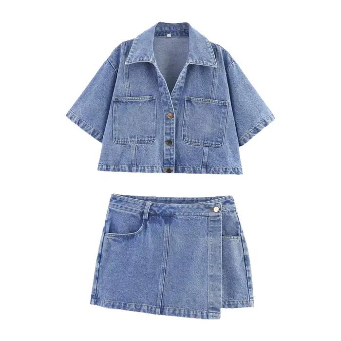 Ensemble jupe courte style denim rétro pour femme
