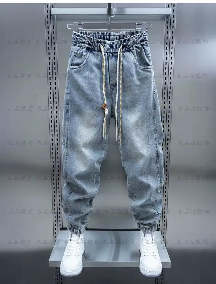 Nouveau Jean Homme 2026 – Legging Harlan Bleu Clair Automne Hiver – Taille Élastique Ample – Vêtement Masculin de Luxe – Pantalon Décontracté