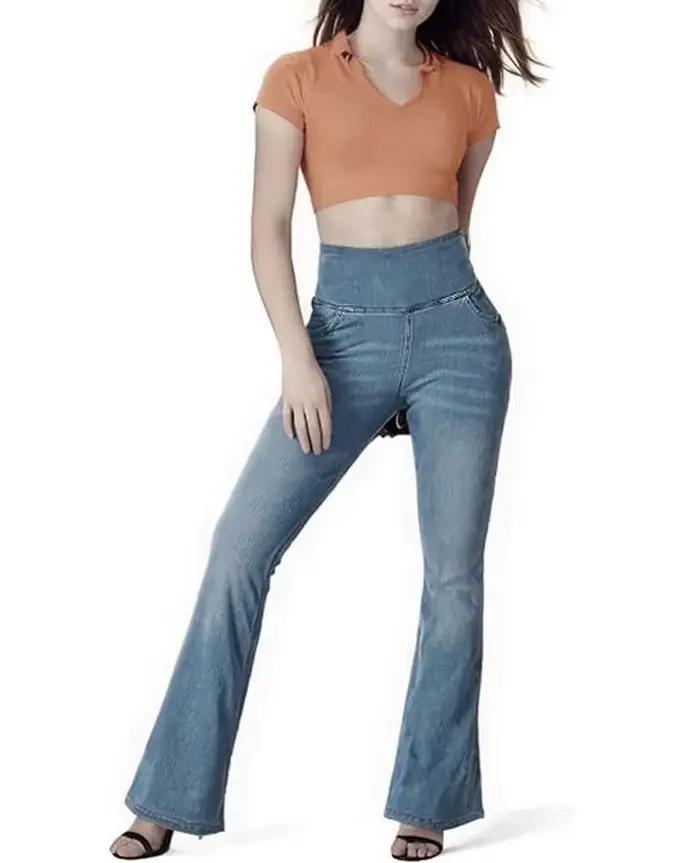 Jean évasé Super extensible à taille large pour femmes