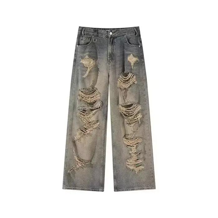Jean déchiré style vintage pour homme – Coupe droite décontractée