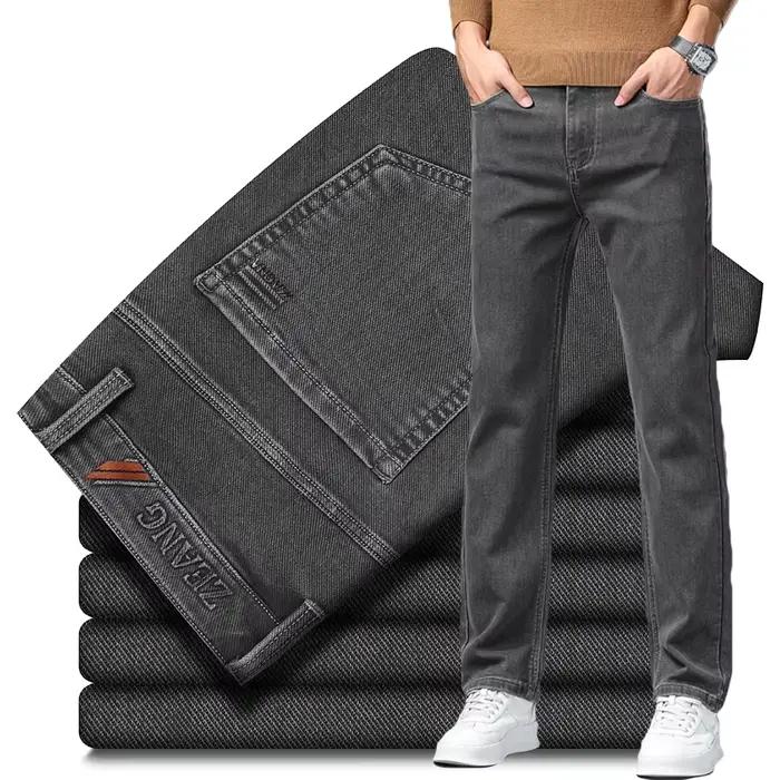 Jean gris pour homme – Nouvelle collection printemps-automne – Pantalon décontracté élastique coupe droite classique – Style vintage délavé pour le travail et les affaires