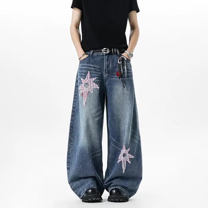 Pantalon incurvé en Denim brodé pour hommes