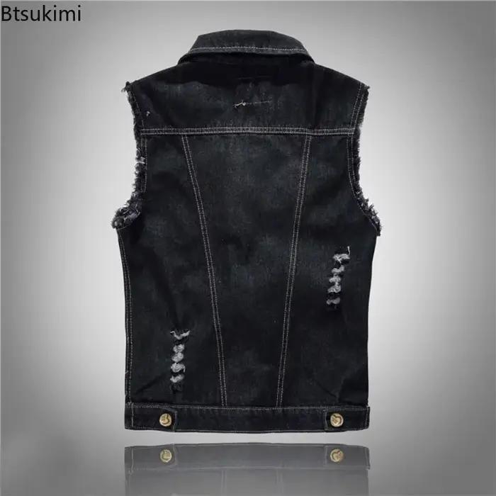 2025 hommes mode jean sans manches veste gilet mâle noir bleu Denim
