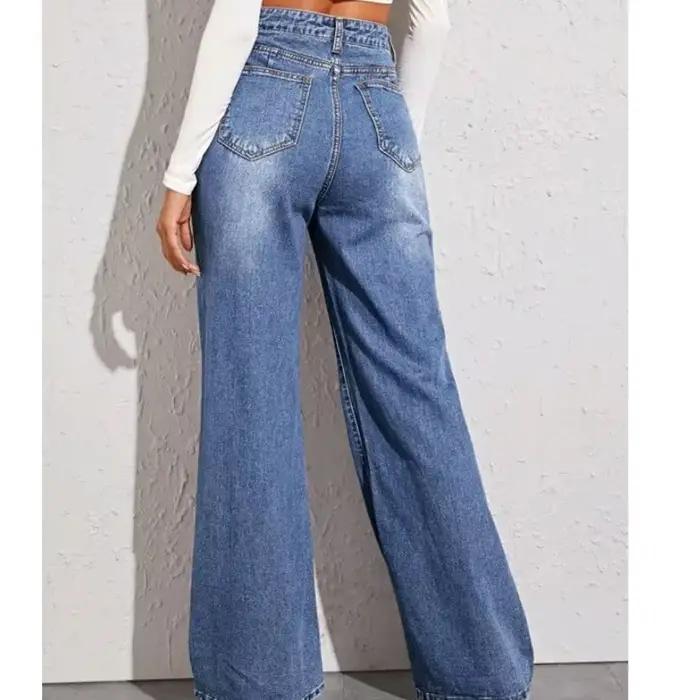Jean ample taille haute à jambe large pour femme
