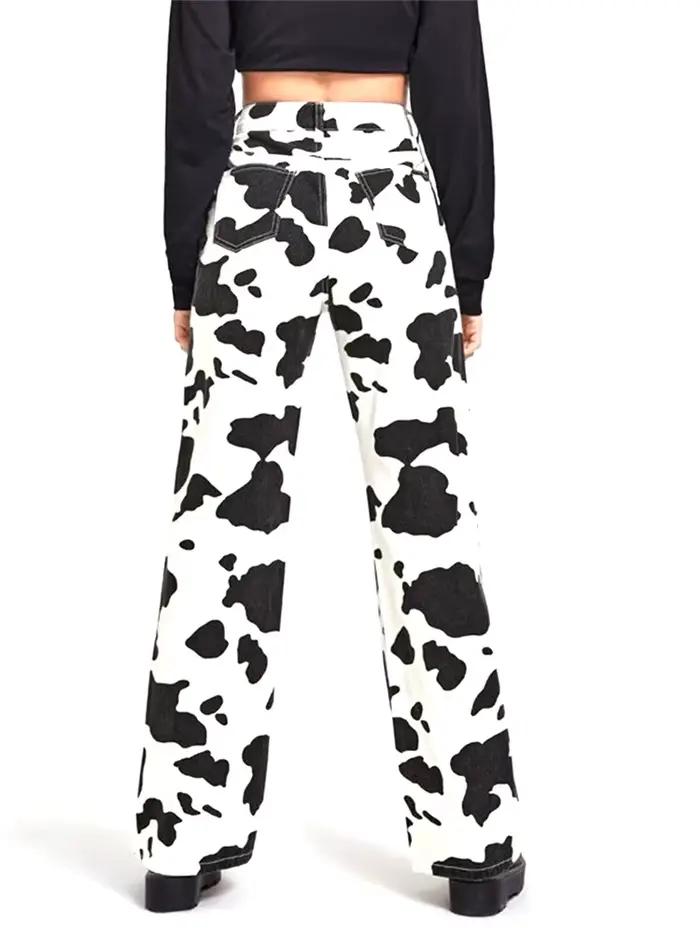 Jeans taille haute à motif de vache pour femmes