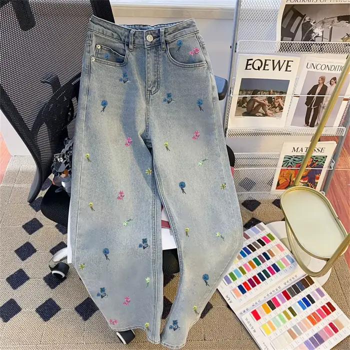Jean à jambes droites imprimé Floral pour femmes