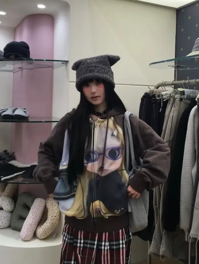 Veste à capuche imprimée Harajuku pour femme