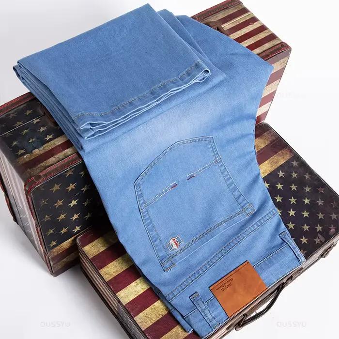 Hommes jean classique été Lyocell coton droit Stretch marque Denim pantalon salopette bleu clair ajustement
