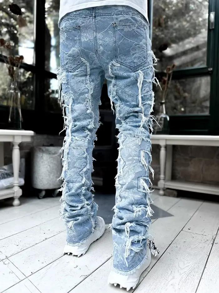 Punk Street Style déchiré jean moulant hommes Vintage lavage solide Denim pantalon