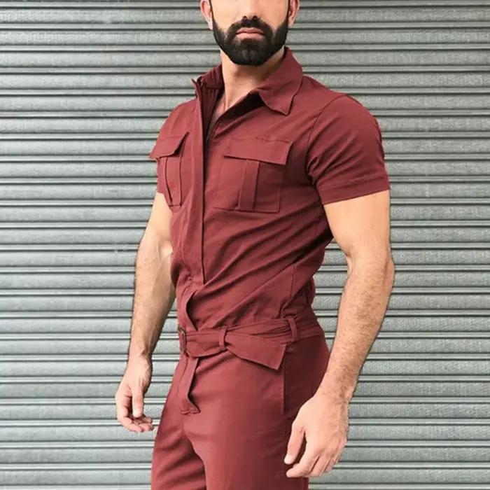 Combinaisons zippées à manches courtes pour hommes