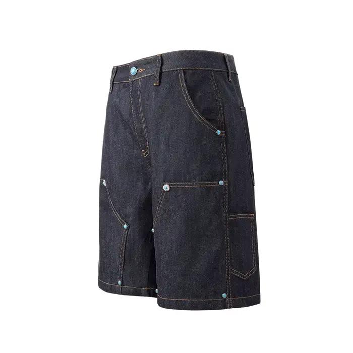 High Street Turquoise couleur originale Baggy jean Shorts pour hommes jambe large décontracté solide Denim cinq points pantalon surdimensionné