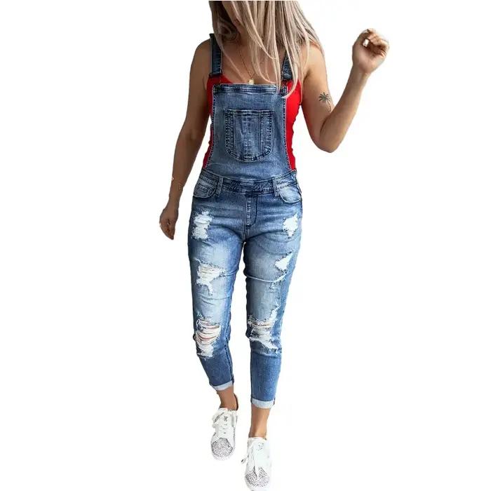 Salopette en jean déchiré pour femmes