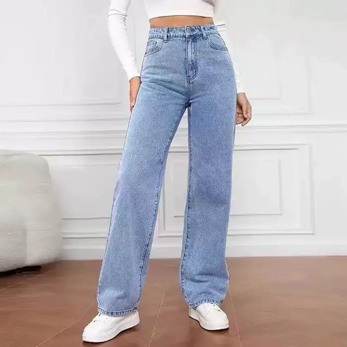 Jeans délavés tendance rétro européens et américains pour femmes, pantalon long droit polyvalent et à la mode printemps-été 2026 Polyester décontracté