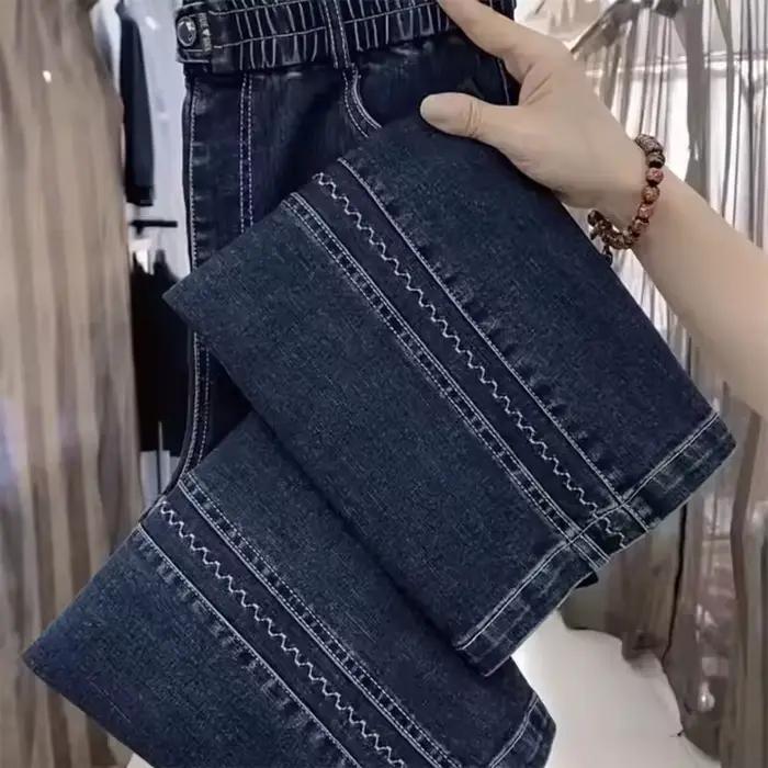 Mode femmes jean 2025 nouveau printemps automne coréen sauvage taille élastique pantalon en Denim droit femme