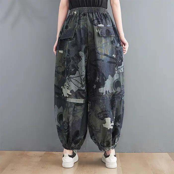 Jean denim vintage en coton imprimé pour femme, pantalon sarouel, taille élastique, style artistique, printemps 2022, ocassions spéciales