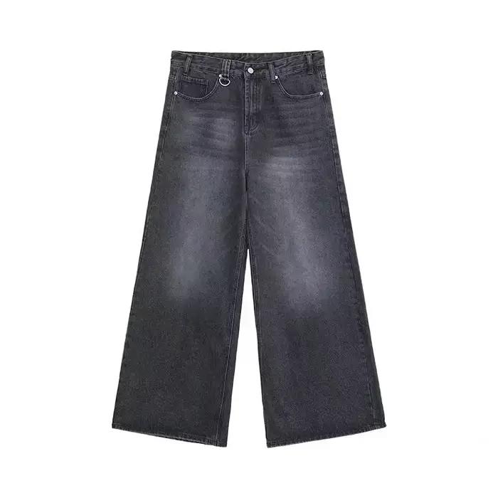 Jean Baggy Homme Décontracté Vintage Bleu Ciel et Gris Foncé Jambes Larges Pour Occasions Quotidiennes Printemps Automne