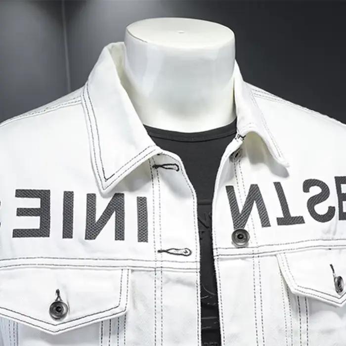 Veste en Jean Brodée Blanche pour Homme