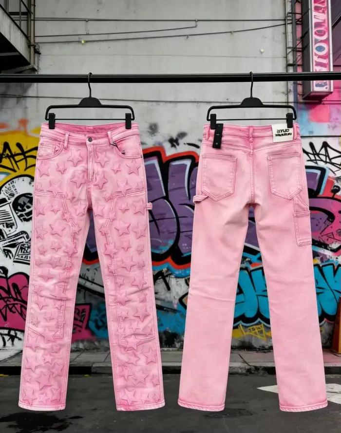 Jean droit ample rose pour homme
