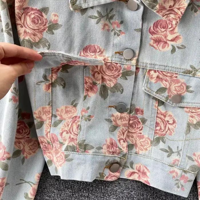 Veste en jean Vintage imprimé Floral pour femmes