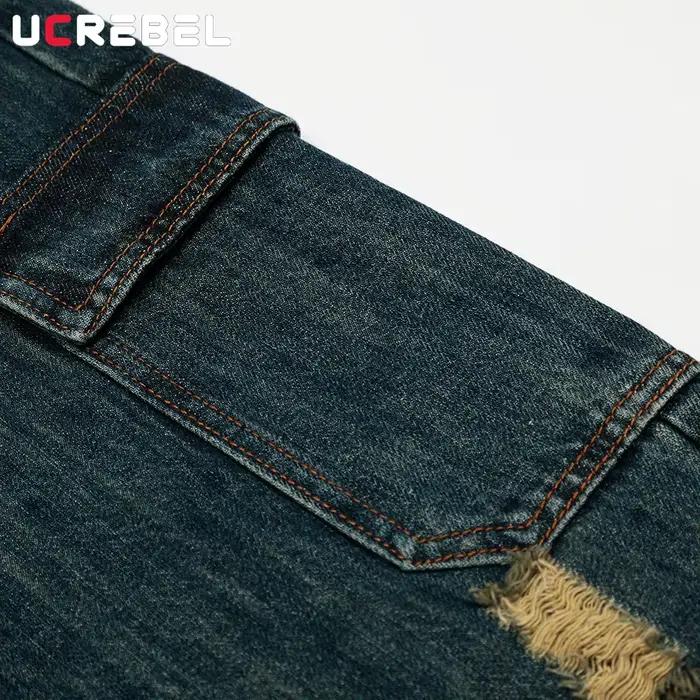 Shorts denim hommes UCREBEL avec poches déchirées style haute rue pour été décontracté à offrir occasions spéciales