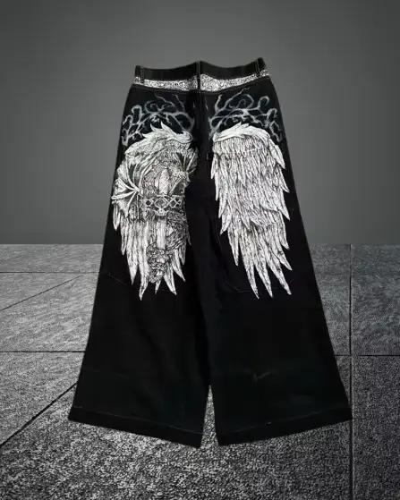 Jean rétro américain large pin Harajuku Y2K Punk jambe droite pantalon à jambes larges Hip-Hop 2025 ailes d'ange pantalons décontractés vêtements de rue