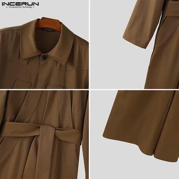 INCERUN hommes salopette couleur unie revers à manches longues décontracté jambe large combinaisons ample Streetwear 2025 mode mâle barboteuses S-5XL
