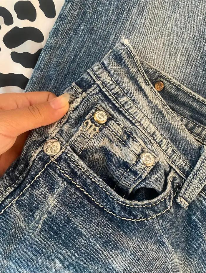 Y2K hommes et femmes cloutés strass coupe ajustée jean rétro bleu M Logo