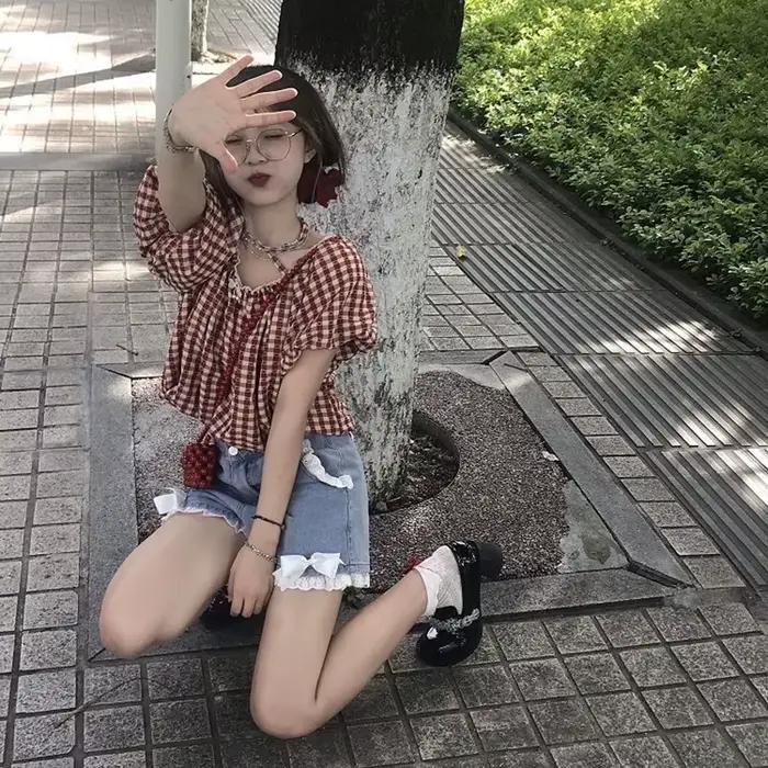 Short en jean avec nœud pour femme