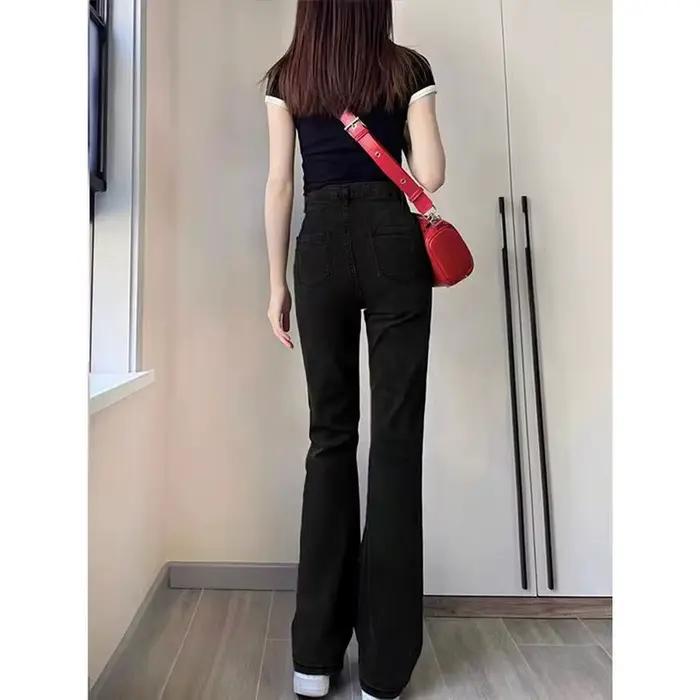 Femmes coréennes Flare jean filles taille haute élastique botte coupe pantalon dame Vintage bleu noir gris marron Denim