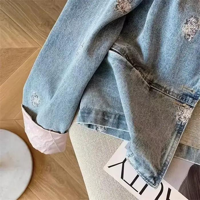 Veste en jean pour femmes Design Sense vêtements d'extérieur jacquard simple boutonnage printemps été LKALEYEO